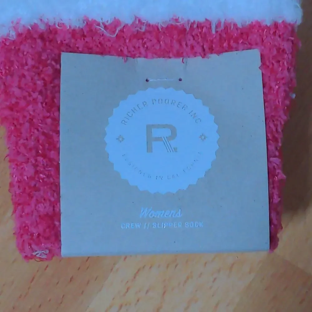 Richer Poorer Pink Hope Slipper Crew Socks Barbiecore Sticky - Size US 5-10
